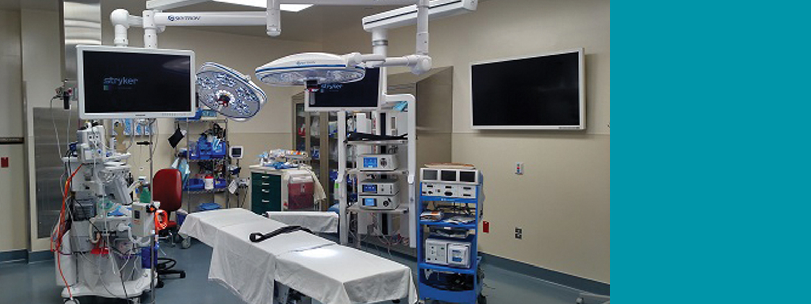 Prowers Medical Center operating room with a television to allow for telemedicine consultations